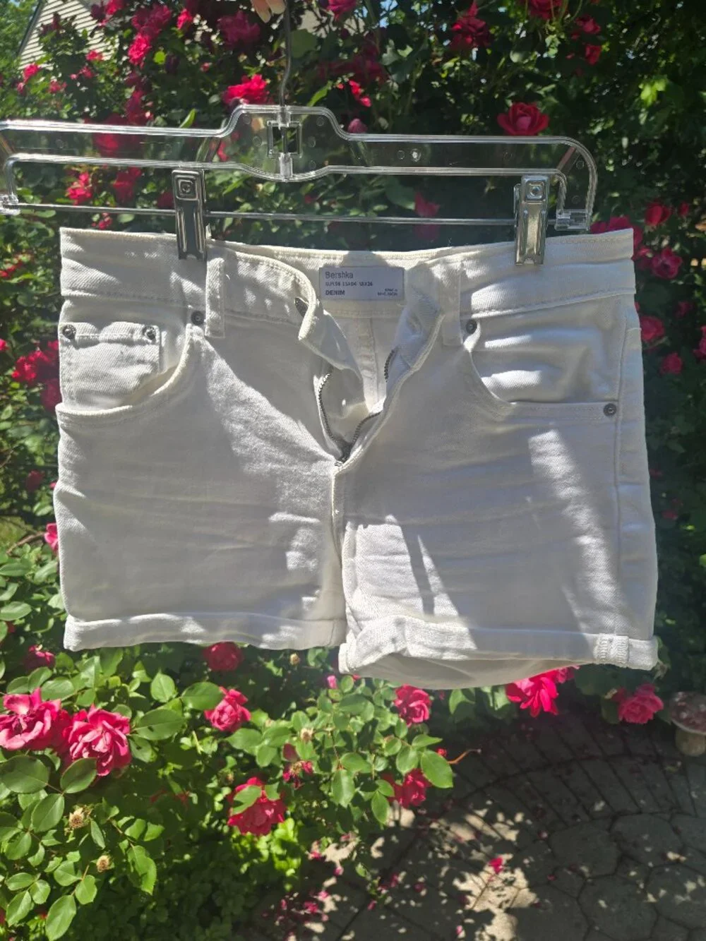 Bershka white denim cotton shorts